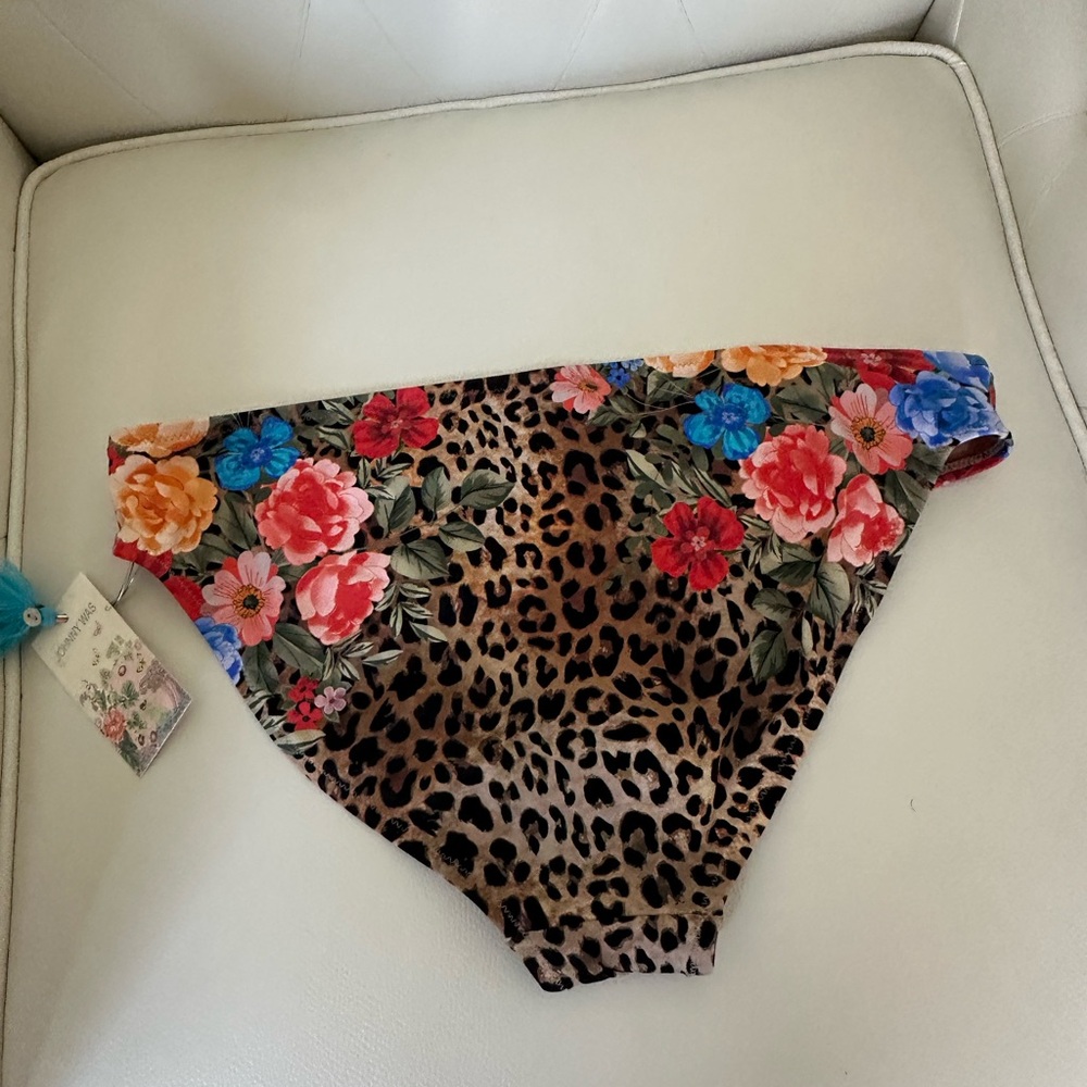 Johnny Was Brown and Blue Bikini Bottom Cheetah Print and floral Bold Patterns - Picture 8 of 10